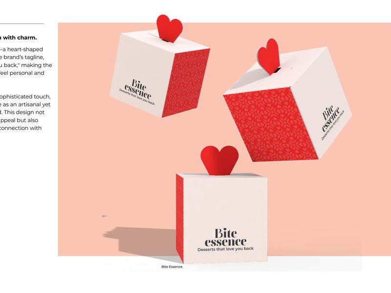 Bite Essence dessert brand exploration — four identity routes with packaging
